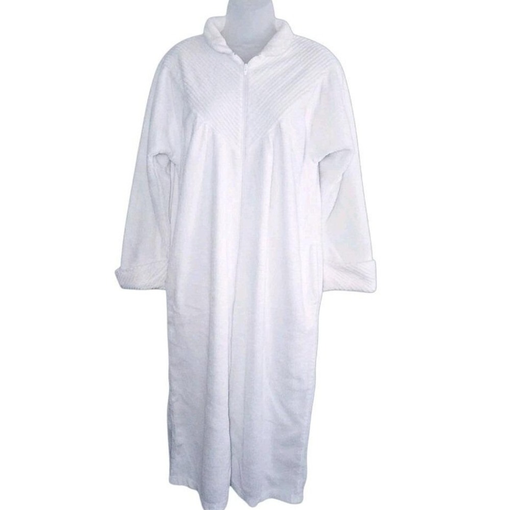 Kinnaird Of Ireland White Superluxe Chenille Full Zip Robe‎ Housecoat Size XS